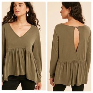 Olive Peplum Top